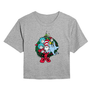 �A�j���L�����N�^�[ ���f�B�[�X �g�b�v�X T�V���c �N���b�v�h �O���t�B�b�N Licensed Character Juniors' Dr. Seuss Characters Christmas Wreath Cropped Graphic Tee Heather Gray �O���[
