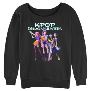 �A�j���L�����N�^�[ ���f�B�[�X �g�b�v�X T�V���c �p�C�� �O���t�B�b�N Licensed Character Juniors' K Pop Demon Hunters Graphic Long Sleeve Slouchy Terry Pullover Black �u���b�N