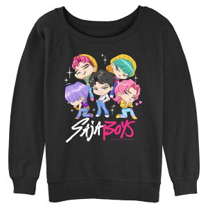 �A�j���L�����N�^�[ ���f�B�[�X �g�b�v�X T�V���c �p�C�� �O���t�B�b�N Licensed Character Juniors' K Pop Saja Boys Graphic Long Sleeve Slouchy Terry Pullover Black �u���b�N