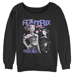�A�j���L�����N�^�[ ���f�B�[�X �g�b�v�X T�V���c �p�C�� �O���t�B�b�N Licensed Character Juniors' K Pop Demon Hunters Zoey Graphic Long Sleeve Slouchy Terry Pullover Black �u���b�N