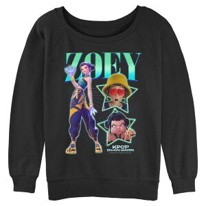 �A�j���L�����N�^�[ ���f�B�[�X �g�b�v�X T�V���c �p�C�� �O���t�B�b�N Licensed Character Juniors' Demon Hunters Zoey Graphic Long Sleeve Slouchy Terry Top Black �u���b�N