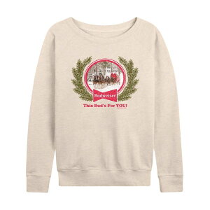 �A�j���L�����N�^�[ ���f�B�[�X �g�b�v�X T�V���c �p�C�� �O���t�B�b�N Licensed Character Women's Budweiser Clydesdales Holiday French Terry Long Sleeve Graphic Tee Birch