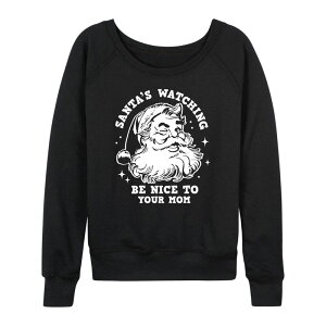 �A�j���L�����N�^�[ ���f�B�[�X �g�b�v�X T�V���c �p�C�� �O���t�B�b�N Licensed Character Women'santa's Watching Be Nice To Your Mom French Terry Long Sleeve Christmas Graphic Tee Black �u���b�N