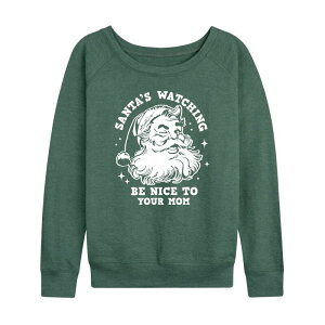 �A�j���L�����N�^�[ ���f�B�[�X �g�b�v�X T�V���c �p�C�� �O���t�B�b�N Licensed Character Women'santa's Watching Be Nice To Your Mom French Terry Long Sleeve Christmas Graphic Tee Heather Juniper �w�U�[