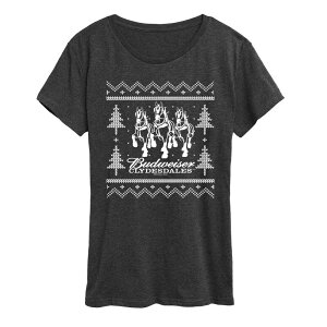 �A�j���L�����N�^�[ ���f�B�[�X �g�b�v�X T�V���c �O���t�B�b�N Licensed Character Women's Budweiser Clydesdales Christmas Graphic Tee Heather Charcoal �`���R�[��