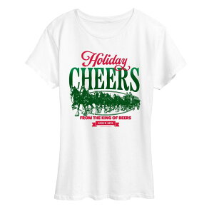 �A�j���L�����N�^�[ ���f�B�[�X �g�b�v�X T�V���c �O���t�B�b�N Licensed Character Women's Budweiser Clydesdales Holiday Cheers Christmas Graphic Tee White �z���C�g