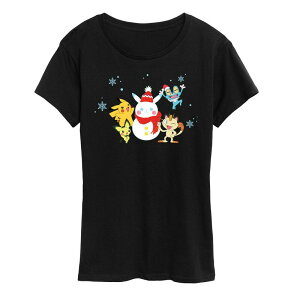 �A�j���L�����N�^�[ ���f�B�[�X �g�b�v�X T�V���c �O���t�B�b�N Licensed Character Women's Pokmon Snow-Pikachu Christmas Graphic Tee Black �u���b�N