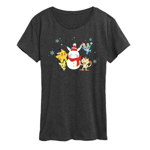 �A�j���L�����N�^�[ ���f�B�[�X �g�b�v�X T�V���c �O���t�B�b�N Licensed Character Women's Pokmon Snow-Pikachu Christmas Graphic Tee Heather Charcoal �`���R�[��