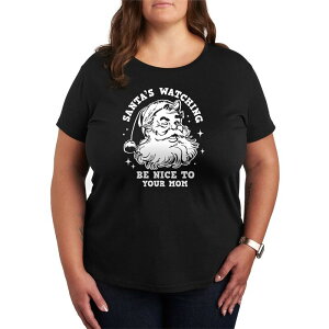 �A�j���L�����N�^�[ ���f�B�[�X �g�b�v�X T�V���c �v���X�T�C�Y �O���t�B�b�N Licensed Character Plusize Santa's Watching Be Nice To Your Mom Christmas Graphic Tee Black �u���b�N