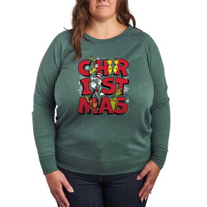 �A�j���L�����N�^�[ ���f�B�[�X �g�b�v�X T�V���c �v���X�T�C�Y �p�C�� �O���t�B�b�N Licensed Character Plusize Dr. Seuss Characters Christmas French Terry Long Sleeve Graphic Tee Heather Juniper �w�U�[