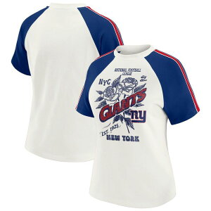 �E�F�A �o�C �G���� �A���h���[�Y ���f�B�[�X �g�b�v�X T�V���c Women's WEAR by Erin Andrews White New York Giantsleeve Stripe Distressed Raglan T-Shirt Gia White �z���C�g