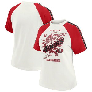 �E�F�A �o�C �G���� �A���h���[�Y ���f�B�[�X �g�b�v�X T�V���c Women's WEAR by Erin Andrews White San Francisco 49ersleeve Stripe Distressed Raglan T-Shirt 49r White �z���C�g