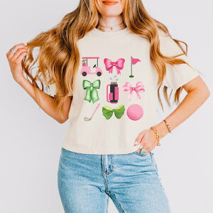 Simply Sage Market ���f�B�[�X �g�b�v�X T�V���c Simply Sage Market Golf Icons Coquette Boxy Crop Top Ivory �A�C�{���[