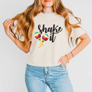 Simply Sage Market ���f�B�[�X �g�b�v�X T�V���c Simply Sage Market Shake It Maracas Boxy Crop Top Ivory �A�C�{���[