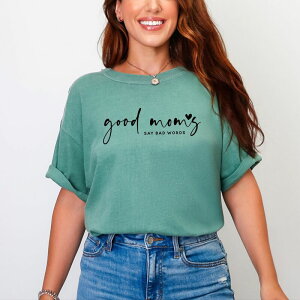 Simply Sage Market ���f�B�[�X �g�b�v�X T�V���c Simply Sage Market Good Mom'say Bad Words Heart Garment Dyed Tee Light Green �O���[��