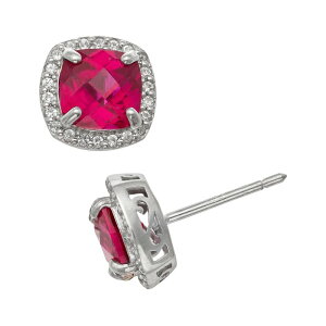 �A���u�����f�b�h ���f�B�[�X �A�N�Z�T���[ �s�A�X�E�C�������O Unbranded Sterling Silver Lab-Created Ruby and Lab-Created White Sapphire Halo Stud Earrings Multi �}���`�J���[