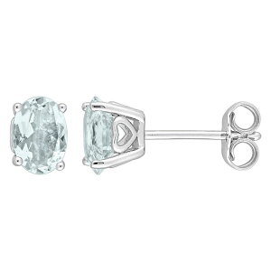 yz Xe O[X fB[X sAXECO ANZT[ Stella Grace Sterling Silver & Gemstone Oval Stud Earrings Aquamarine