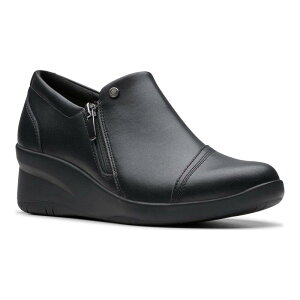 N[NX fB[X V[Y u[cECu[c U[ ClarksR Suttyn Zip Women's Leather Wedge Shoes Black ubN