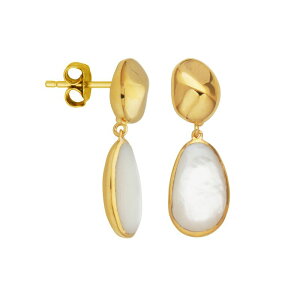 Aufbh fB[X ANZT[ sAXECO Unbranded 18k Gold Over Silver Genuine Mother of Pearl Pebble Drop Earrings Gold Tone S[h