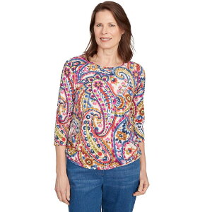 �A���t���b�h �_�i�[ ���f�B�[�X �g�b�v�X T�V���c Women's Alfredunner Paisley Three-Quarter Sleeve Topurple �p�[�v��