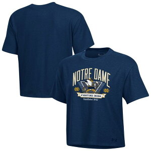 yz A_[A[}[ fB[X TVc gbvX Women's Under Armour Navy Notre Dame Fighting Irish Essentials Icon Ultra-Soft Tri-Blend Boxy Cropped Performance T-Shirt Ntd Navy
