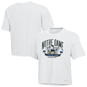 yz A_[A[}[ fB[X TVc gbvX Women's Under Armour White Notre Dame Fighting Irish Essentials Icon Ultra-Soft Boxy Cropped T-Shirt Ntd White