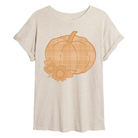アニメキャラクター レディース トップス Tシャツ Licensed Character Juniors' Plaid Pumpkin Oversized Tee Beige ベージュ