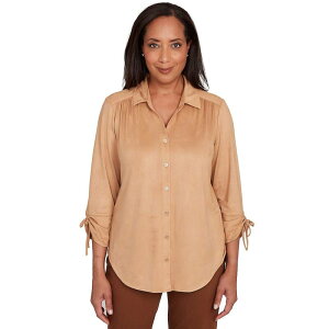 Atbh _i[ fB[X gbvX Vc v` XG[h Petite Alfredunner Button Front Faux Suede Top Caramel