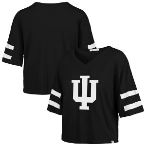 yz tH[eBZuuh fB[X TVc gbvX Women's '47 Black Indiana Hoosiers Premier Scout Sleeve Stripe Relaxed Dolman T-Shirt Ind Black