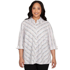 �A���t���b�h �_�i�[ ���f�B�[�X �g�b�v�X �V���c �v���X�T�C�Y Plusize Alfredunner Mitered Textured Stripe Button Frontop Taneutral �^��