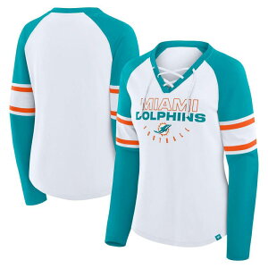 �t�@�i�e�B�N�X ���f�B�[�X �g�b�v�X T�V���c V�l�b�N ���[�X Women's Fanatics White/Aqua Miami Dolphins Redzone Blitz Package Raglan Lace-Up V-Neck Long Sleeve T-Shirt Dol White �z���C�g
