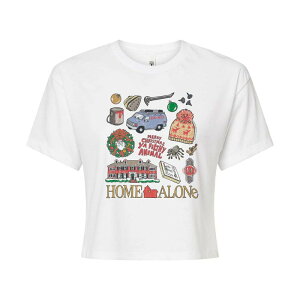 �A�j���L�����N�^�[ ���f�B�[�X �g�b�v�X T�V���c �N���b�v�h Licensed Character Juniors' Home Alone Icon Collage Cropped Tee White �z���C�g