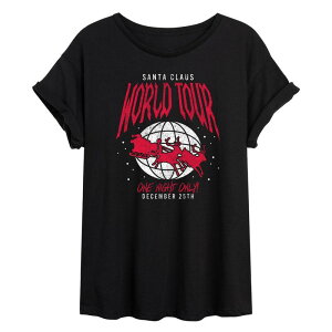 �A�j���L�����N�^�[ ���f�B�[�X �g�b�v�X T�V���c �O���t�B�b�N Licensed Character Juniors' Santa Claus World Tour Oversized Christmas Graphic Tee Black �u���b�N
