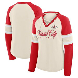�t�@�i�e�B�N�X ���f�B�[�X �g�b�v�X T�V���c V�l�b�N ���[�X Women's Fanatics Cream/Red Kansas City Chiefs Hometown Gridiron Hero Raglan Lace-Up V-Neck Long Sleeve T-Shirt Chf Beige �x�[�W��