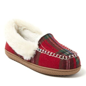 yz fBAtH[Y fB[X T_ V[Y Dearfoams Ryland Cabin Women's Moc Toe Slip-On Slippers Red Plaid
