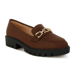 hO fB[X V[Y Xb|E[t@[ XG[h London Rag Jacop Women's Micro Suede Chain Link Loafers Brown uE