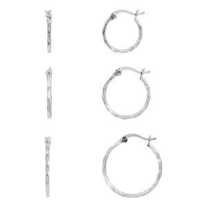 �v�������[�Y ���f�B�[�X �A�N�Z�T���[ �s�A�X�E�C�������O PRIMROSE Diamond Cut Hoop Earrings Trio Set Silver Tone �V���o�[