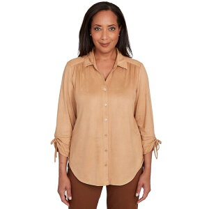 Atbh _i[ fB[X gbvX Vc XG[h Women's Alfredunner Button Front Faux Suede Top with Roll-Up Sleeves Caramel