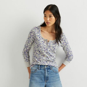 �G�f�B�[ �o�E�A�[ ���f�B�[�X �g�b�v�X T�V���c Women's Eddie Bauer Thermalong Sleeve Henley Lt Heather Gray Floral �O���[