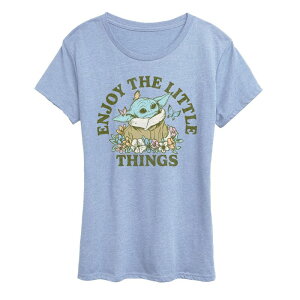 �X�^�[ �E�H�[�Y ���f�B�[�X �g�b�v�X T�V���c �O���t�B�b�N Star Wars Women's The Mandalorian Grogu Enjoy The Little Things Graphic Tee Heather Chambray Blue �w�U�[