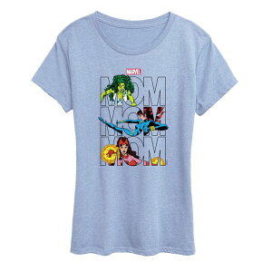 �}�[�x�� ���f�B�[�X �g�b�v�X T�V���c �O���t�B�b�N Women's Marvel Mom Stacked Graphic Tee Heather Chambray Blue �w�U�[
