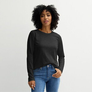 �\�m�} ���f�B�[�X �g�b�v�X T�V���c �v�` Petite Sonoma Goods For Lifeveryday Long Sleeve Crew Tee Pitch Black �u���b�N