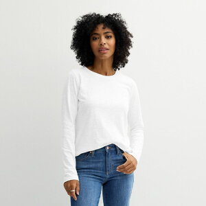 �\�m�} ���f�B�[�X �g�b�v�X T�V���c �v�` Petite Sonoma Goods For Lifeveryday Long Sleeve Crew Tee Vital White �z���C�g
