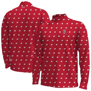 �A���_�[�A�[�}�[ �����Y �g�b�v�X T�V���c Men's Under Armoured Wisconsin Badgers Gameday Armourfuse Half-Zip Top Wis Red ���b�h