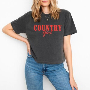 Simply Sage Market ���f�B�[�X �g�b�v�X T�V���c �v�����g �O���t�B�b�N Simply Sage Market Country Girl Puff Print - Womens Boxy Crop Top Graphic T-Shirt Pepper