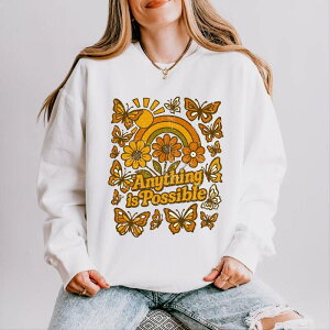 yz Simply Sage Market fB[X TVc gbvX Simply Sage Market Anything Is Possible Daisies Lightweight Garment Dyed Sweatshirt White