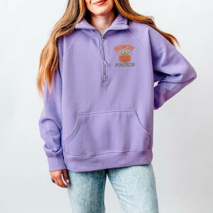 Simply Sage Market ���f�B�[�X �g�b�v�X T�V���c �n�[�t�W�b�v �h�J �t���[�X Simply Sage Market Embroidered Howdy Pumpkin - Women's Quarter Zip Fleece Orchid