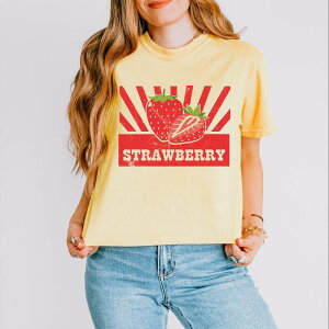 Simply Sage Market ���f�B�[�X �g�b�v�X T�V���c Simply Sage Market Strawberry Rays Boxy Crop Top Butter �Z�[�W