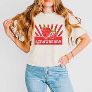 Simply Sage Market ���f�B�[�X �g�b�v�X T�V���c Simply Sage Market Strawberry Rays Boxy Crop Top Ivory �A�C�{���[