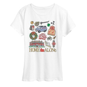 �A�j���L�����N�^�[ ���f�B�[�X �g�b�v�X T�V���c �O���t�B�b�N Licensed Character Women's Home Alone Icon Collage Graphic Tee White �z���C�g